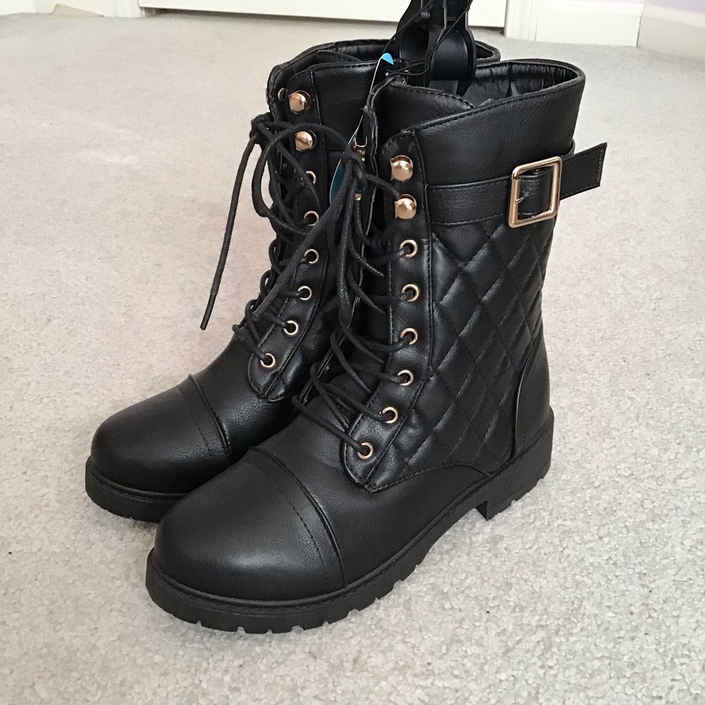 Ardene Black Quilted Combat Boots